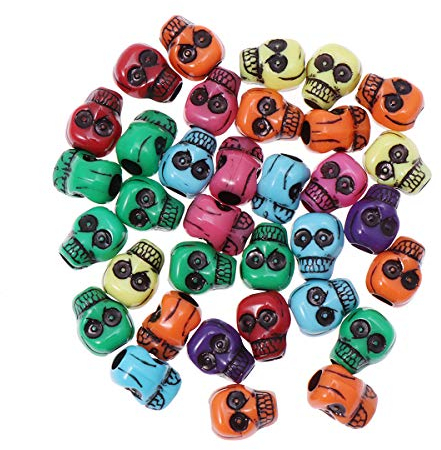 Supvox 500 Stück Totenkopf Perlen - Totenkopf lose Spacer Perle Charme für Kinder, Skelett Kopf Perlen für Halloween basteln, Kinder Schmuck Machen Zubehör
