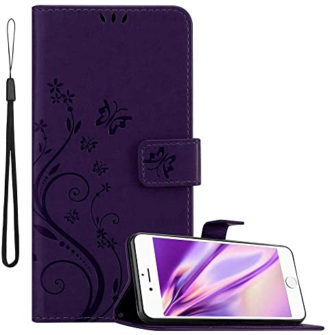 Cadorabo Custodia Libro per Apple iPhone 6 / iPhone 6S in LILLA SCURO FIORE – in Design di Fiore con Chiusura Magnetica, Funzione Stand e 3 Vani di Carte - Portafoglio Cover Case Wallet Book Etui