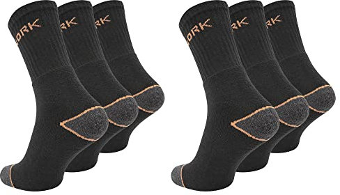 Paolo Renzo Arbeitssocken 6 Paar Robuste Atmungsaktive Work Socks Berufssocken Work Socken Größe 39/42 Orange/Schwarz