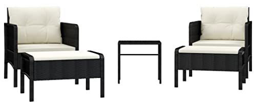 vidaXL Gartenmöbel 5-TLG. mit Kissen Lounge Sitzgruppe Gartenset Rattanmöbel Sitzgarnitur Hocker Sessel Couchtisch Garnitur Garten Schwarz Poly Rattan