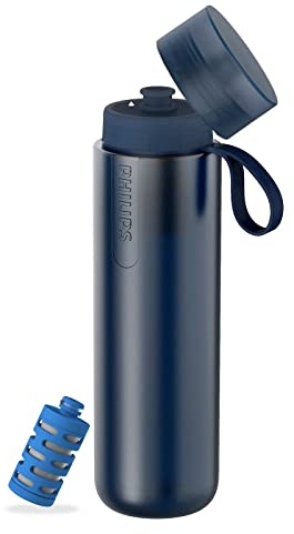PHILIPS Water GoZero Active BPA-Free Water Bottle with Fitness Tap Water Filter, Sport Squeeze Water Bottle, Lightweight, 32 oz with Fitness Filter, Blue