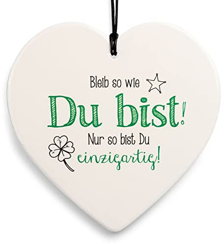 SIKORA Geschenk Herz aus weißem Steingut mit liebevollen Botschaften für jeden Anlass, Farbe/Modell:PH11 - für Freunde - Du bist einzigartig