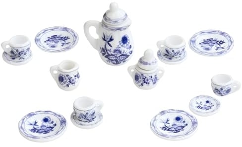 Miniatur Kaffeeservice 1-3,5cm - 15 Teile - blau/weiß Zwiebelmuster Hobbyfun