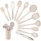 Homikit Lot de 12 ustensiles de cuisine en silicone, résistants à la chaleur, kaki, avec porte-ustensiles, sains et anti-adhésifs
