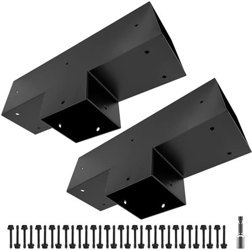 Qrooviiy Pegola Bracket Kits,3-Way T-Shape Woodwork Brackets for 6 x 6 (Actual:5.5 x 5.5) Lumber,DIY Gazebo Brackets for Patio Pergolas, Gazebos, Log Cabin W/Hardware - 2 Pack
