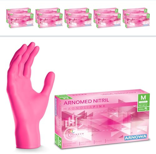 ARNOMED gants jetables rose, gants nitrile taille M, gant jetable 2000 pièces (20 boîtes), gants en nitrile non poudrés & sans latex, gants jetable cuisine, gants a usage unique en XS, S, M, L & XL