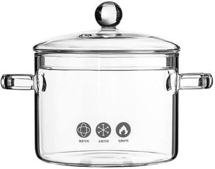 KRODEAIR Pentola in Vetro, casseruola in Vetro Trasparente, con Coperchio e Impugnatura, Resistente al Calore, Vetro borosilicato, per Cucina Domestica, Ristorante, pentola in Vetro,2L