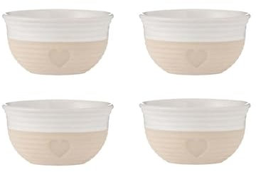Mason Cash Rustic Charm Mini Bowls Set of 4 Stoneware Bowls with Debossed Heart Motif 150ml Capacity Ideal for Pinch Pots Dips Desserts