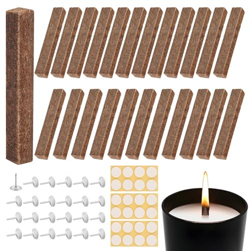 Kayqbonke 24 Stück Dauerdocht für Wachsfresser, Kerzenfresser mit 24 Nägeln und 1 Blatt Dosierkleber, Kerzendochte für Kerzen für Grill-Holzkohle-Feuerstarter, Wildnis-Überlebens Feuerstarter