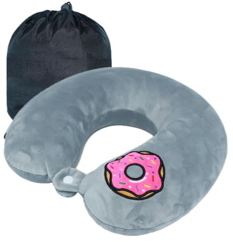 Rubotech Reisekissen (Donut Edition) - 100% Memory Foam - U-förmiges Nackenkissen mit gesticktem Logo - Nackenhörnchen - Ideal für Reisen, Flugzeug, Auto, Büro und Zuhause, waschbar (Grau)