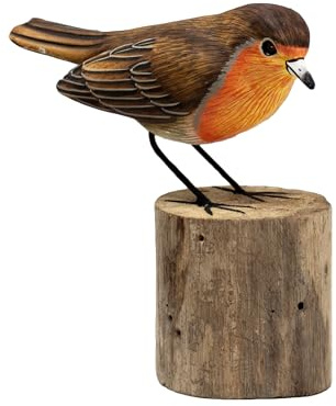 Darthome Small Robin Red Breast on Perch Ornament Tree Root Wood Carved British Bird Sculpture