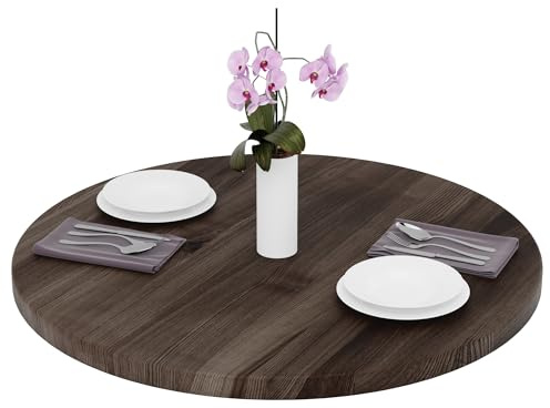 LAMO Manufaktur Tischplatte rund 90 cm aus Naturholz | Holzplatte für Esstisch, Küchentisch, Bistrotisch | Stärke: 40 mm | Farbe: Ebenholz