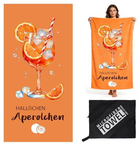 Aperol Strandtuch Geschenk Serviette Handtuch XXL Aperol Spritz Deko microfaser badetuch groß mit Netzbeutel geeignet für Strand Outdoor Partys Reisen ideales Yoga Geschenk oder Geburtstagsgeschenk