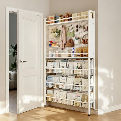 5-Etagen-Bücherregal hinter der Tür – Metallregal mit Aufbewahrungsorganizer, wandmontierbares Regal für Spielzeug und Bücher, platzsparend, schmales Bücherregal für Studien, Schlafzimmer, Wohnzimmer