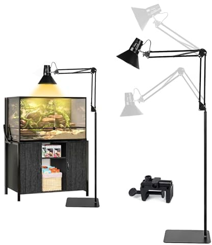 Supporto per Lampada Riscaldante per Rettili con Paralume, 40 - 180 cm Regolabile con Braccio Girevole a 360°, Supporto per Lampada da Terra Compatibile E27 per Tartaruga Acquari Terrari e Piante