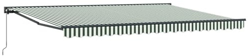 vidaXL Manuell einziehbare Markise Grün und Weiß 4,5 x 3,5 m, Garten und Terrasse, rechteckige, Moderne, ausziehbare Markise, Perfekter Sonnenschutz, platzsparend, Polyesterstoff