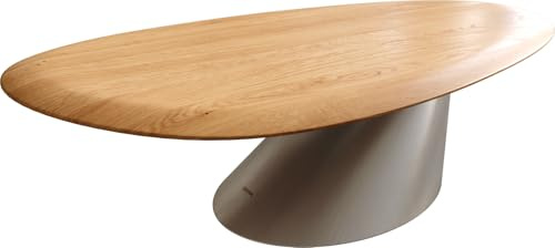 DELIFE Wohnzimmertisch Edge Oval 140x75 cm Eiche Natur Runde Kante Conis Edelstahl gebürstet