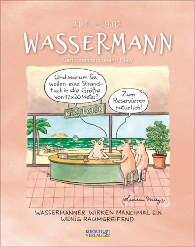 Wassermann 2024: Sternzeichenkalender-Cartoonkalender als Wandkalender im Format 19 x 24 cm.