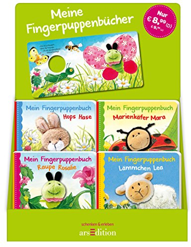 Display Fingerpuppenbücher: mit 4 x 5 Ex.: Hops Hase; Marienkäfer Mara; Raupe Rosalie, Lämmchen Lea