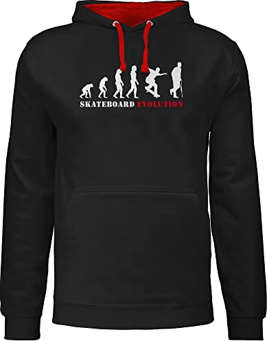 Pullover Herren Frauen Hoodie Kontrast zweifarbig - Entwicklung und Outfit - Skateboard Evolution Verletzung - M - Schwarz/Rot - Skate Klamotten Sport Skater Pulli skaten Kapuzenpullover Hoodies