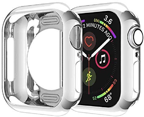 REY Cover in Gel TPU d'Argento per Apple Watch Series 4 - Series 5 - Series 6 - Watch SE 44mm, Ultra Sottile 0,33 mm, Morbido Flessibile, Custodia Silicone