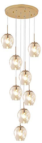 CCSUN Boule En Verre 8 Lumières Goutte De Pluie Lustres,180cm Hauteur Réglable Long Lampe Suspension E27 Verre Soufflé Verre Globe Plafonniers Nordique Décoration Escalier Lampe Suspendue