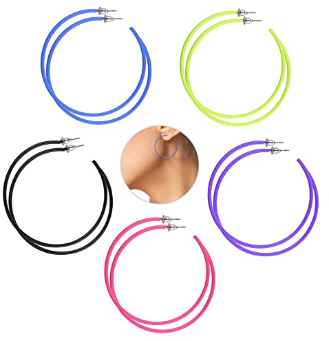 Ledoo 5Paar Damen Retro Neon Ohrringe 80s Ohrringe Kreis Ohrringe Set Ohranhänger Rund für 80er Party,Kostüm Partym Alltags