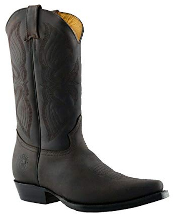 Grinders Louisiana Stivali da Uomo di Pelle Marrone con Tacco Cubano da Ballo Stile Cowboy 6