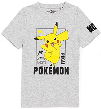 Pokemon T-Shirt Jungen Kinder Pikachu Charakter Spiel Grau Kurzarm Top 13-14 Jahre
