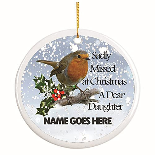 Ashby's Robin Remembrance Personalised Ceramic Christmas Tree Memorial Hanging Decoration, White, 7 x 7cm