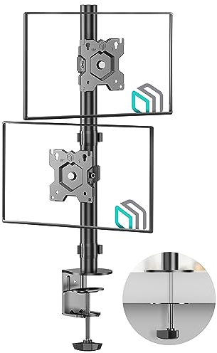 ONKRON Monitorhalterung 2 Monitore 13-34 Zoll bis zu 8 kg (x2), Dual Monitor Halterung 2 Monitore übereinander 75x75 / 100x100 VESA Tischhalterung schwenkbar, neigbar, drehbar Schwarz D208E-B