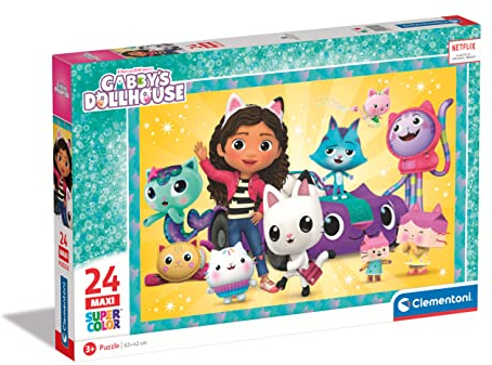 Clementoni DreamWorks Gabby's Dollhouse - Puzzle mit 24 Maxi-Teilen für Kinder ab 3 Jahren, Buntes Kinderpuzzle mit besonderer Leuchtkraft, 28521 von Clementoni