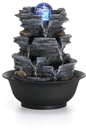 Dyna-Living Indoor Fountain,Tabletop Water Fountain,Rockery Water Fountain with Crystal Ball,Indoor Waterfall Feature for Home Office Decor Relaxation 3Pin UK Plug Included,11.02*9.65*7.2 Grey