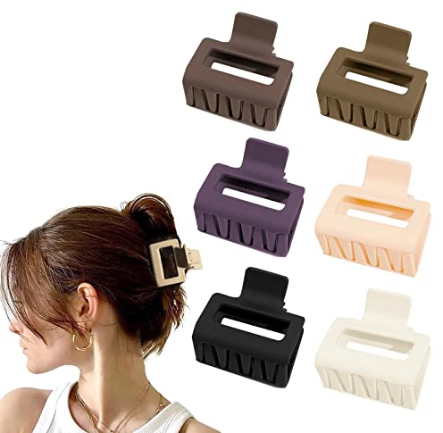 AWAVM 6 Stück mittelgroße Klauen-Haarspangen für Frauen und Mädchen, haarklammer klein 5 cm, quadratisch, matt, kleine Haarklammern für dünnes/mitteldickes Haar, rutschfeste, rechteckige Haarspangen