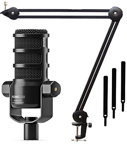 Rode Podmic USB XLR Sprecher-Mikrofon + keepdrum MS138 Gelenkarm Stativ Schwarz