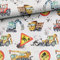Meterware, Stoffe zum Nähen für Kinder, 92% Baumwolle: 0,5m Jungen Jersey Stoff mit Baustellenfahrzeuge - Bagger LKW Kran Traktor auf grau/sand - Baustelle Baggerliebe