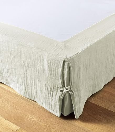 Cache sommier L’Effet Papillon - Housse sommier 100% Double Gaze de Coton Hauteur 30cm [ Cache-sommiers ] (Vert d'eau, 180x200 cm)