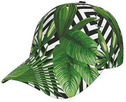 MDATT Men Women Washed Adjustable Dad Hat for Outdoors,Flat Bill Snapback with High Ponytail Design,Green Leaves of Palm Tree Tropical Plant