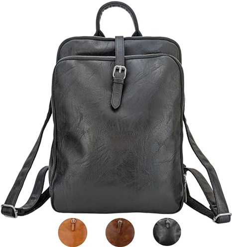 Generisch Stilvoller Damen Laptop Rucksack aus Vegan leder – Modern, Elegant und Funktional damen rucksack für den Trendbewussten Lifestyle, rucksack tasche 2 in 1 damen (Schwarz)
