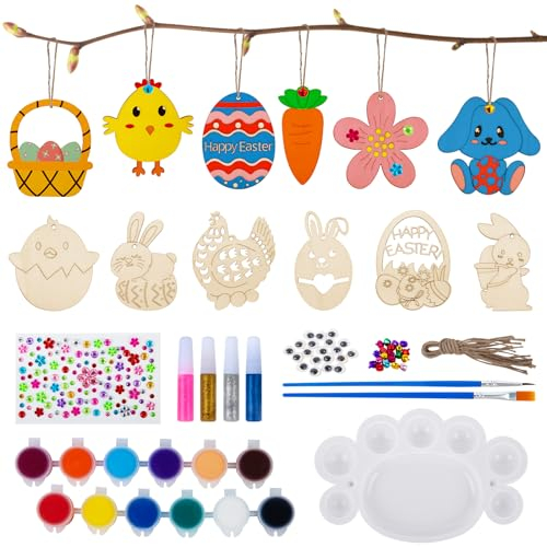 Woltoy Ostern Geschenk Kinder Ostern Bastelsets Kinder Ostern Basteln zum Bemalen Ostern Anhänger Holz Kreative Ostern Holz Ornamente Geburtstagsgeschenk Holzbastelsets für Kinder ab 4 5 6 jahre