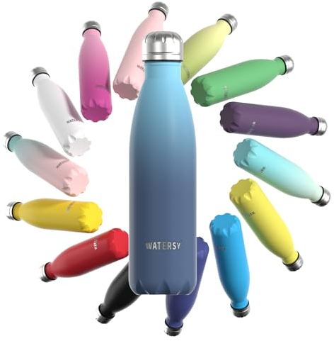 WATERSY Stainless Steel Insulated Water Bottle, Double Walled Metal Vacuum Flask Keep 24 Hrs Cold & 12 Hrs Hot Thermal Metal Sports Bottles 500ml BPA Free for Outdoor, Work, Gym, School (Deux Blue)