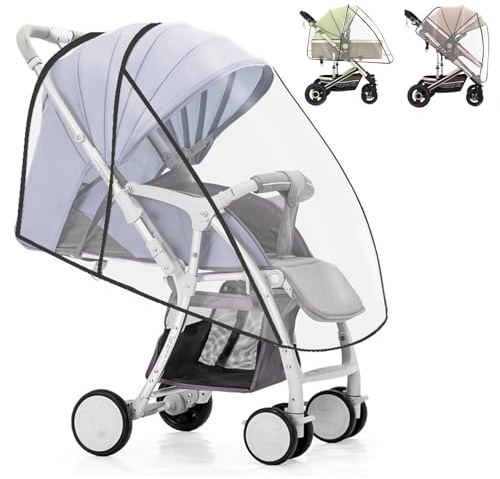 Regenschutz für Kinderwagen, Universal Regenverdeck Kinderwagen Buggy Komfort Classic RainCover für Sportwagen Kinderwagen mit Babywanne Sportsitz Gute Luftzirkulation Transparent Schadstofffrei (01)