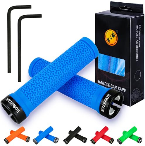Rossivan Professional Bike Handlebar Grips, Mountain Bike Grips with Soft and Comfortable Anti-slip Rubber,Single Lock-on MTB Grips- Conquer Every Ride