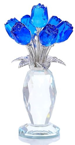 Kristallblaue Rosenstrauß-Figur, dekorative Ornamente