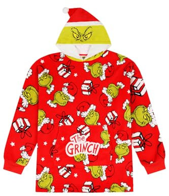 The Grinch Felpa con cappuccio oversize in pile completamente foderata con motivo natalizio, Rosso, 4-6 Years