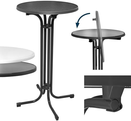Beautissu Stehtisch klappbar 60 cm Grau Bellini – Kratzfest Stabil Wetterbeständig – Stehtische Outdoor Bistrotisch Rund leichte Montage Halterung vormontiert – Biertisch Partytisch Klappbar Bartisch
