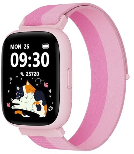 BIGGERFIVE Fitness Tracker Orologio Bambina Ado 5-16, 1,8 Smartwatch con Contapassi, Frequenza Cardiaca, Resistente all'Acqua IP68, Monitor del Sonno, Giochi Puzzle con/senza APP, Nylon