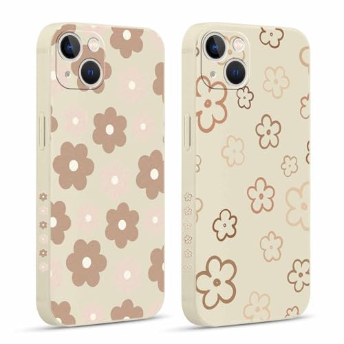 ZhuoFan 2 Pack Case for Apple iPhone 13 6,1 Floral With Print Girls Women Kawaii, Flowers Pattern Shockproof Protective Soft TPU Cute Design Aesthetic Matte Cases,22