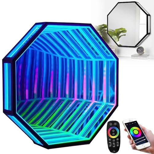 HTIANMM Infinity-Spiegel, 3D-Spiegel-Tunnellicht, LED-Infinity-Wandspiegellicht mit Fernbedienung, RGB-Mehrfarbenlicht, 358 Lichteffekte, Dekorationsschild, Infinity-Tunnelspiegellicht,70cm/27.5in