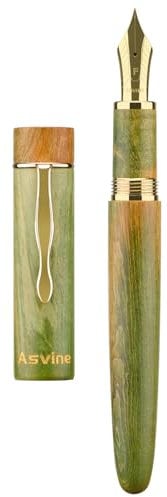 Asvine C2000 Stabilized Wood Fountain Pen #8 Medium Nib Light Green Large Handcraft Pen with Converter Pen Box Collection Set